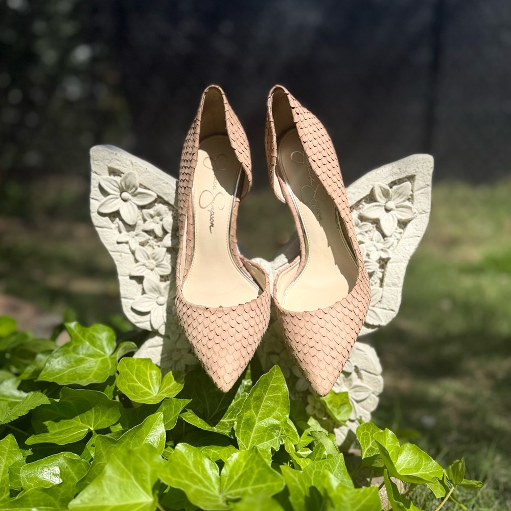 Jessica Simpson Nude Heels with High Stiletto and Textured Upper